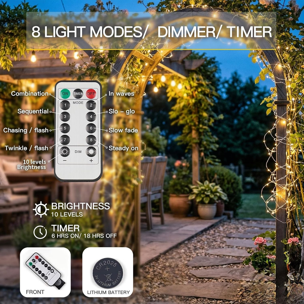 Suddus Fairy Lights, 33ft 100 LED with Remote - Detail view