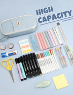Sunee Large Zipper Pencil Case, Blue - Detail view