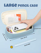 Sunee Large Zipper Pencil Case, Blue - Close-up