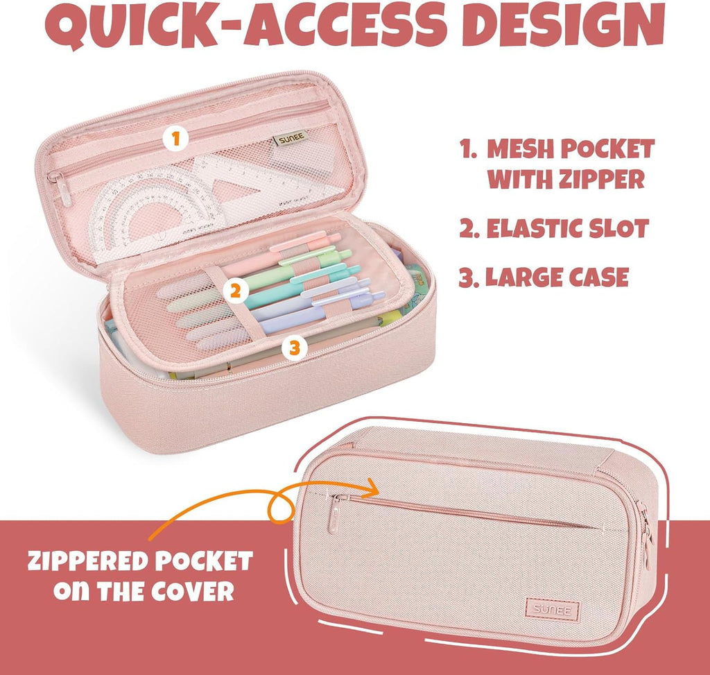 SUNEE Large Capacity Pencil Case, Pink - Alternate angle