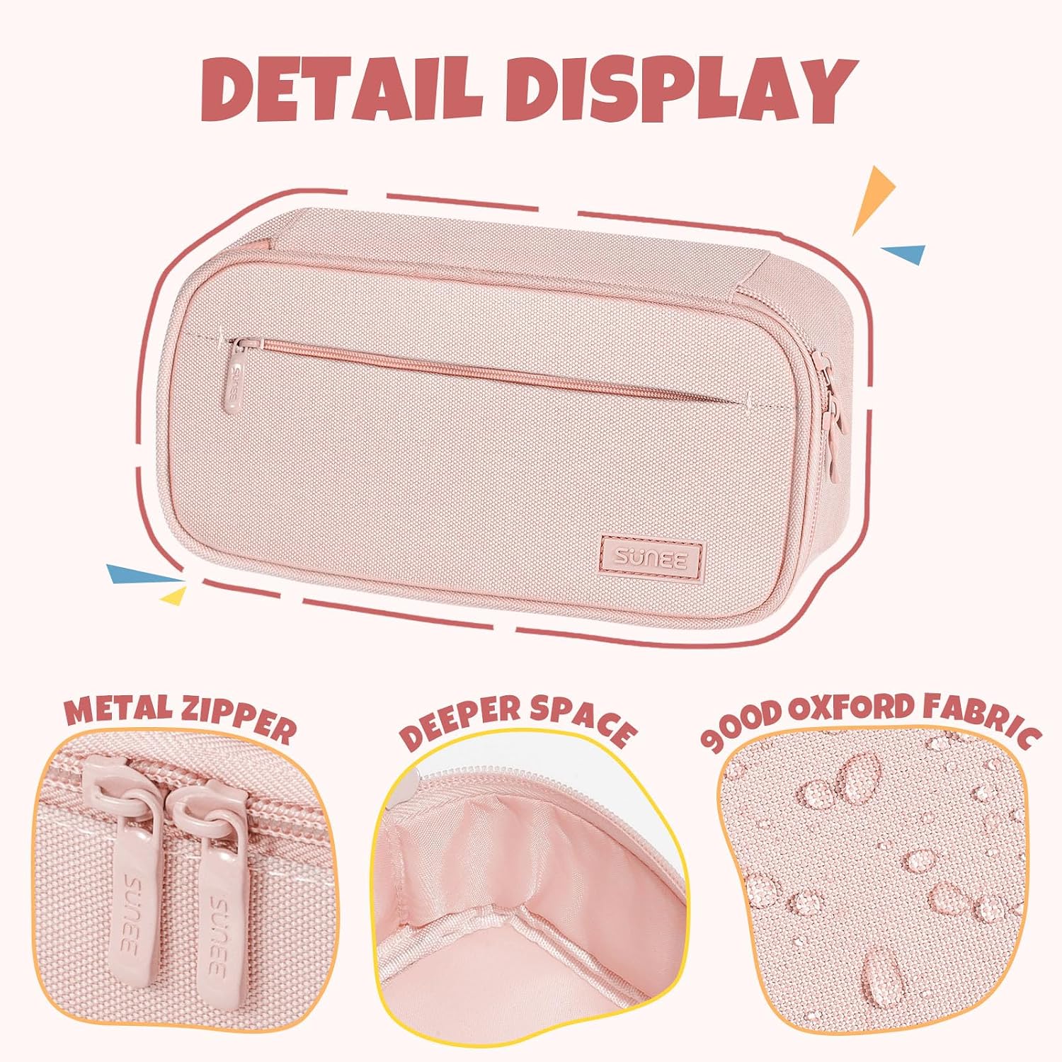 SUNEE Large Capacity Pencil Case, Pink - Size reference
