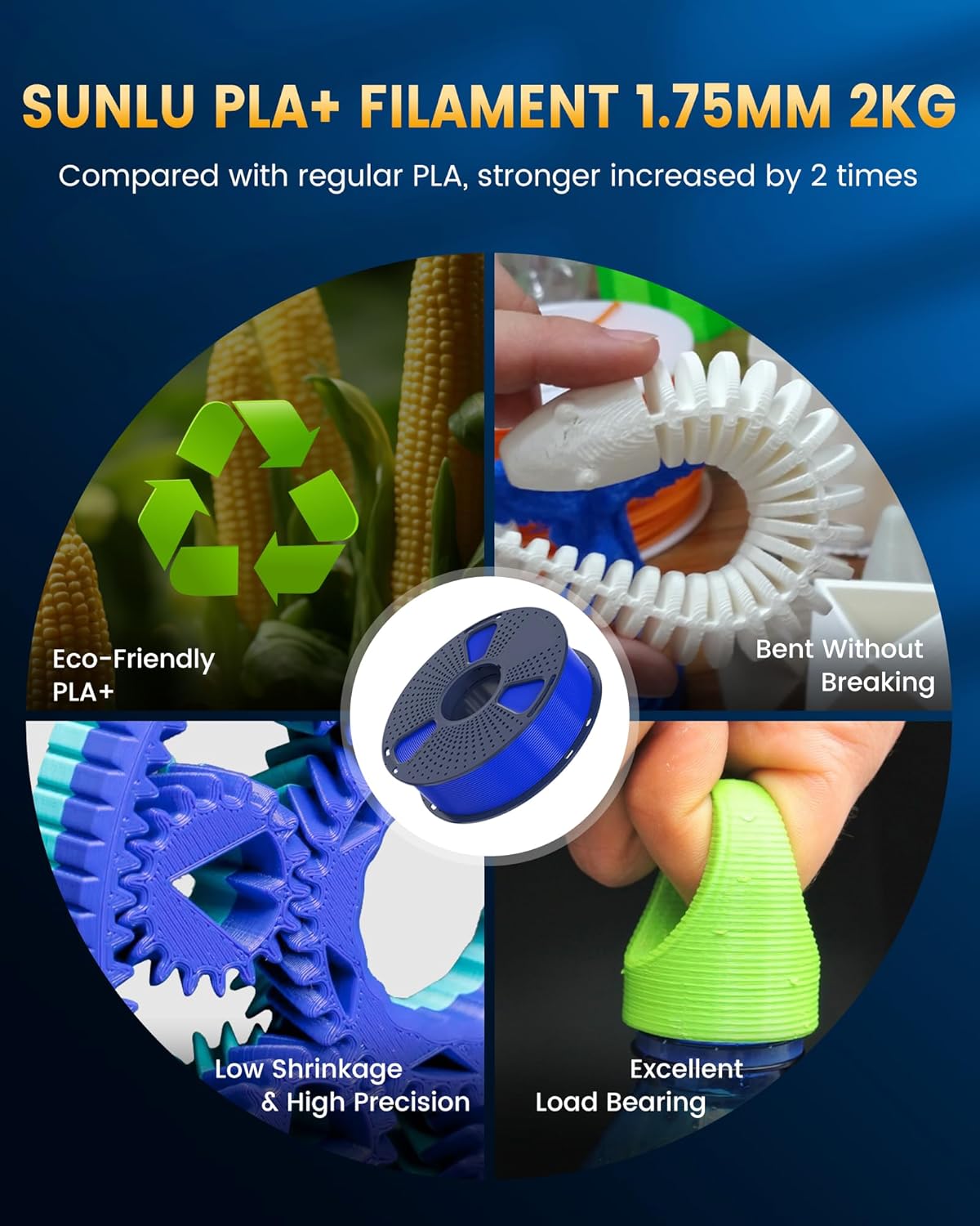 SUNLU PLA+ 2.0 Filament Bundle, 4kg - Detail view