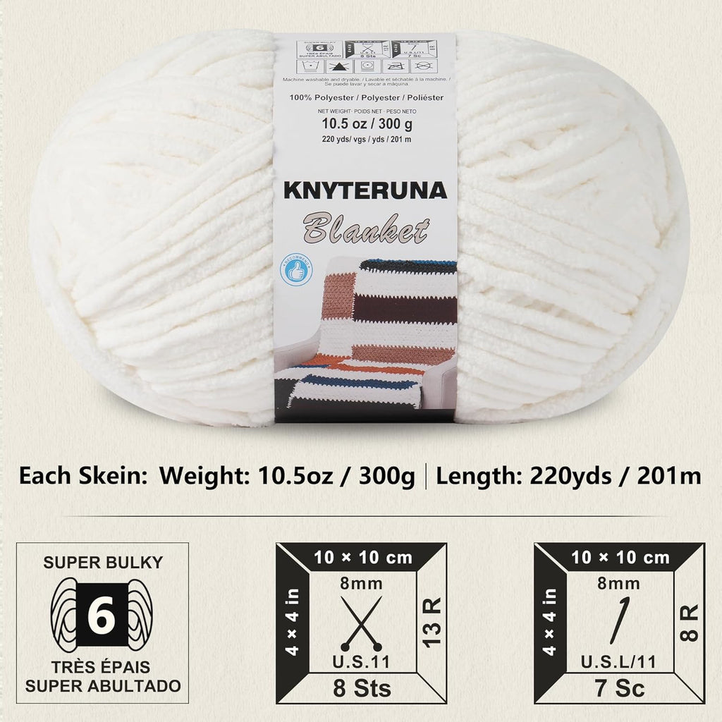 Super Bulky Chenille Blanket Yarn, Cream - 4 Skeins - Detail view