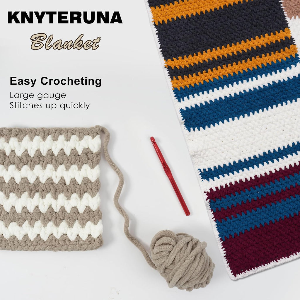 Super Bulky Chenille Blanket Yarn, Cream - 4 Skeins - Size reference