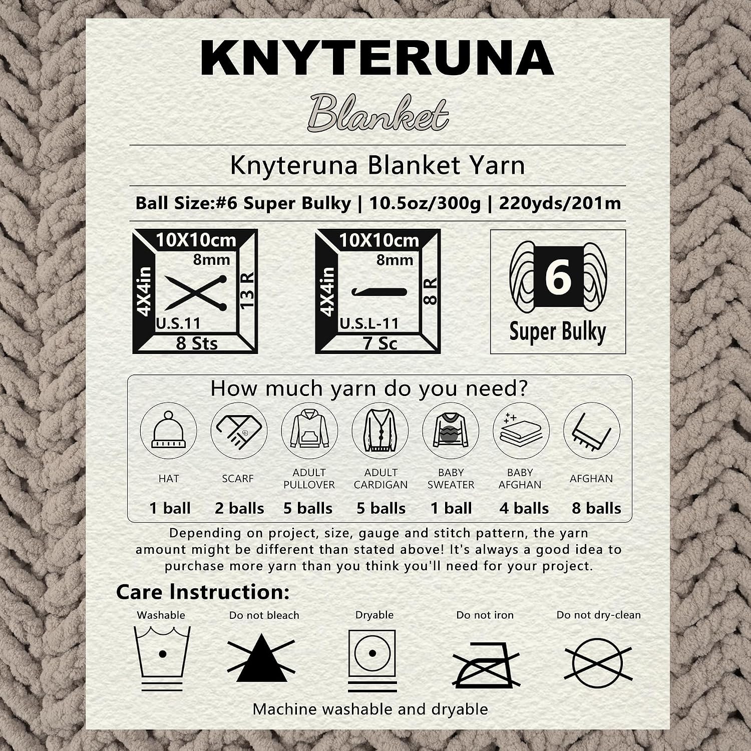 Super Bulky Chenille Blanket Yarn, Cream - 4 Skeins - Additional view