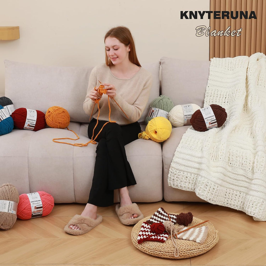 Super Bulky Chenille Blanket Yarn, Cream - 4 Skeins - Feature highlight