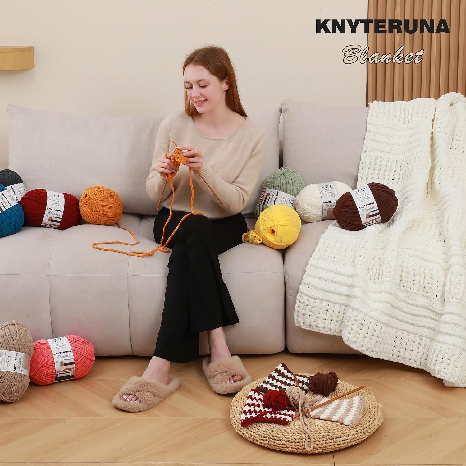 Super Bulky Chenille Blanket Yarn, Cream - 4 Skeins - Feature highlight