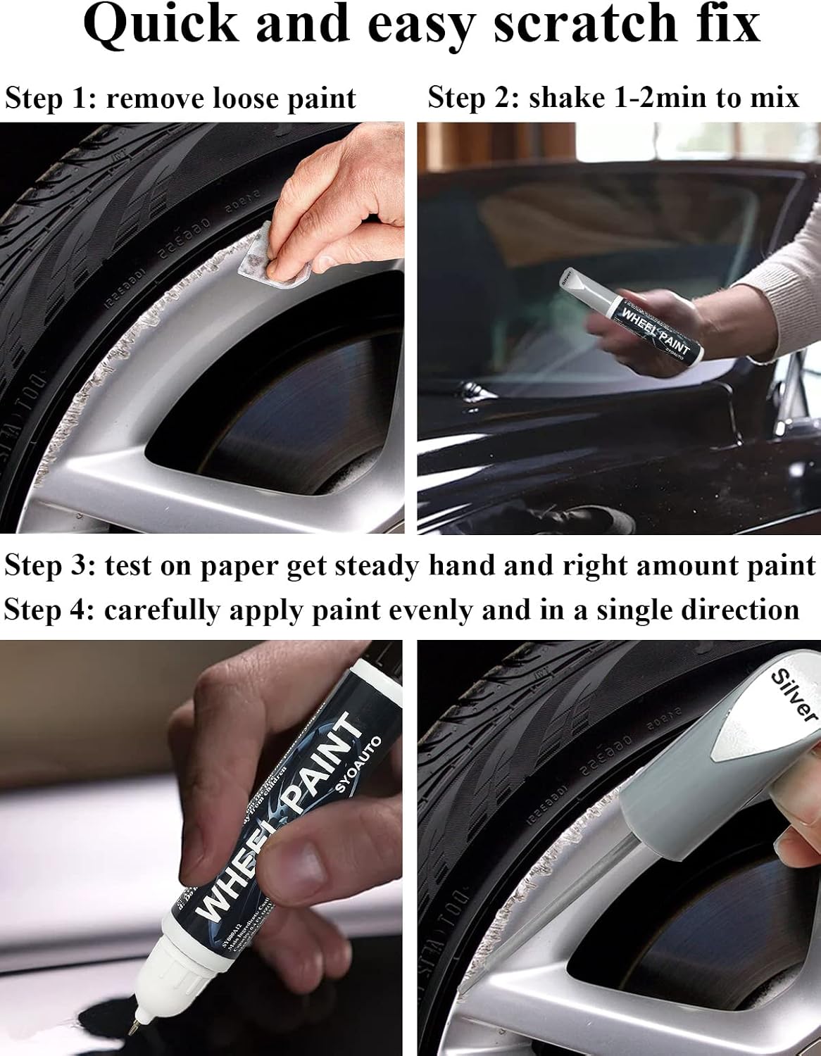 SYOAUTO Matte Black Rim Touch Up Paint Pen - Size reference