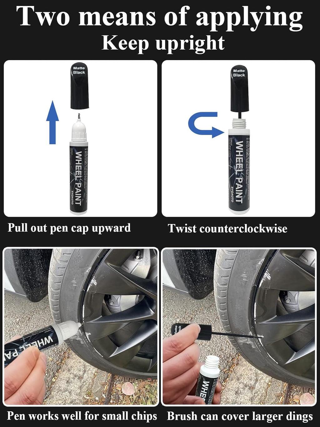 SYOAUTO Matte Black Rim Touch Up Paint Pen - In use