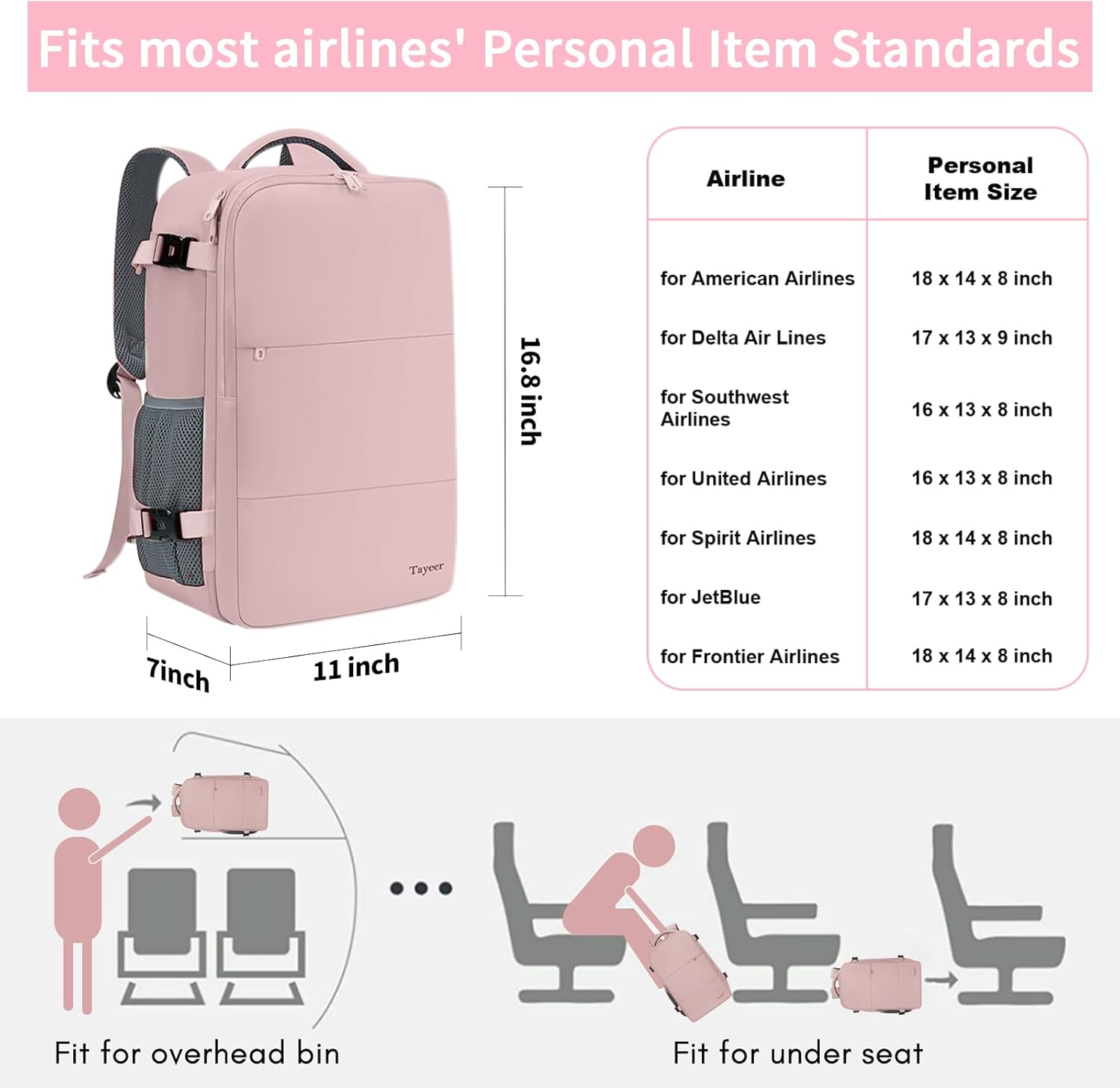 Taygeer Travel Backpack for Women, TSA Carry On - Alternate angle