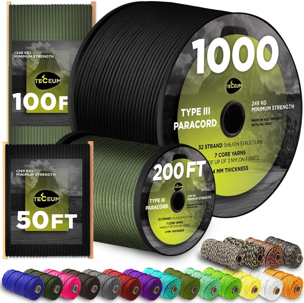 TECEUM Paracord Rope 5/32 Inch, 4mm