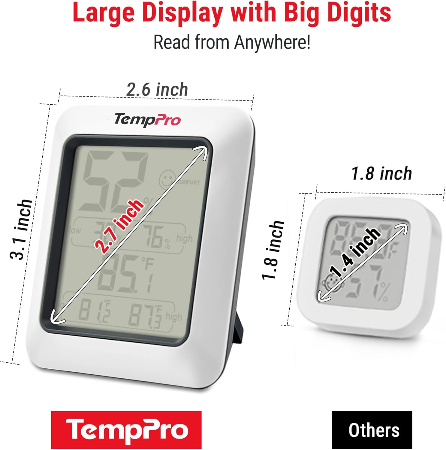 TempPro TP50 Digital Hygrometer Thermometer - Close-up