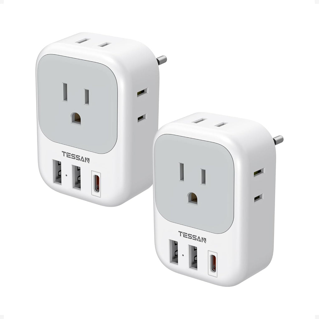 TESSAN 2 Pack European Travel Plug Adapter 4 Outlets 3 USB