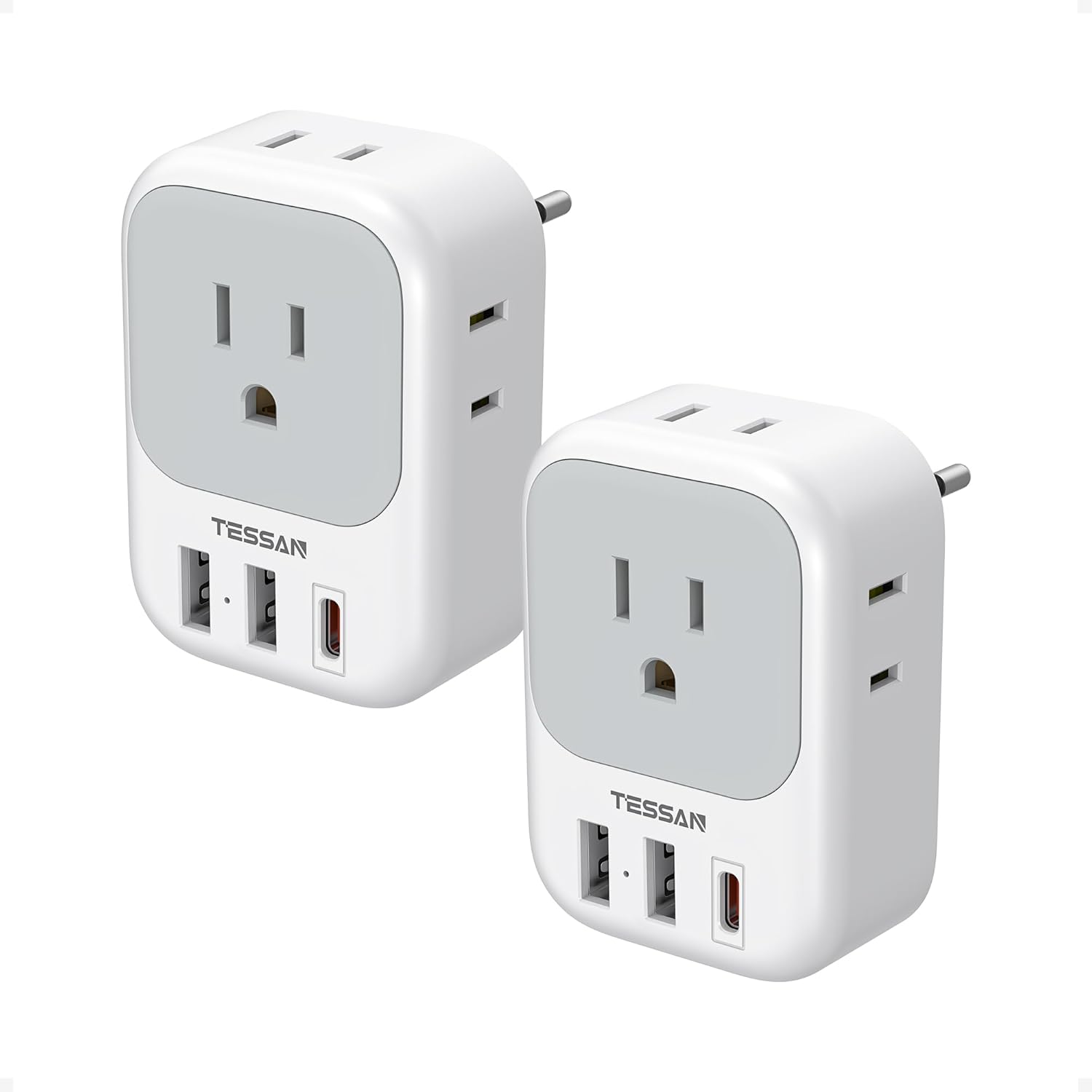 TESSAN 2 Pack European Travel Plug Adapter 4 Outlets 3 USB