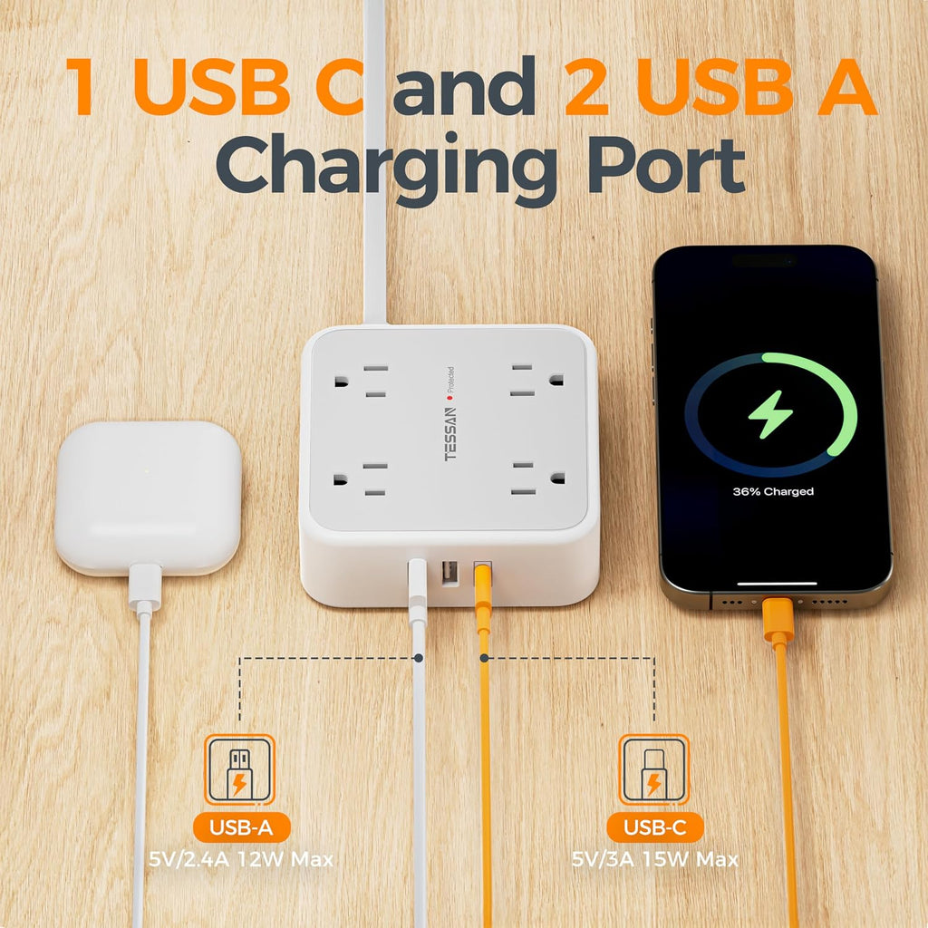 TESSAN Surge Protector Power Strip 8 Outlets 3 USB - Close-up