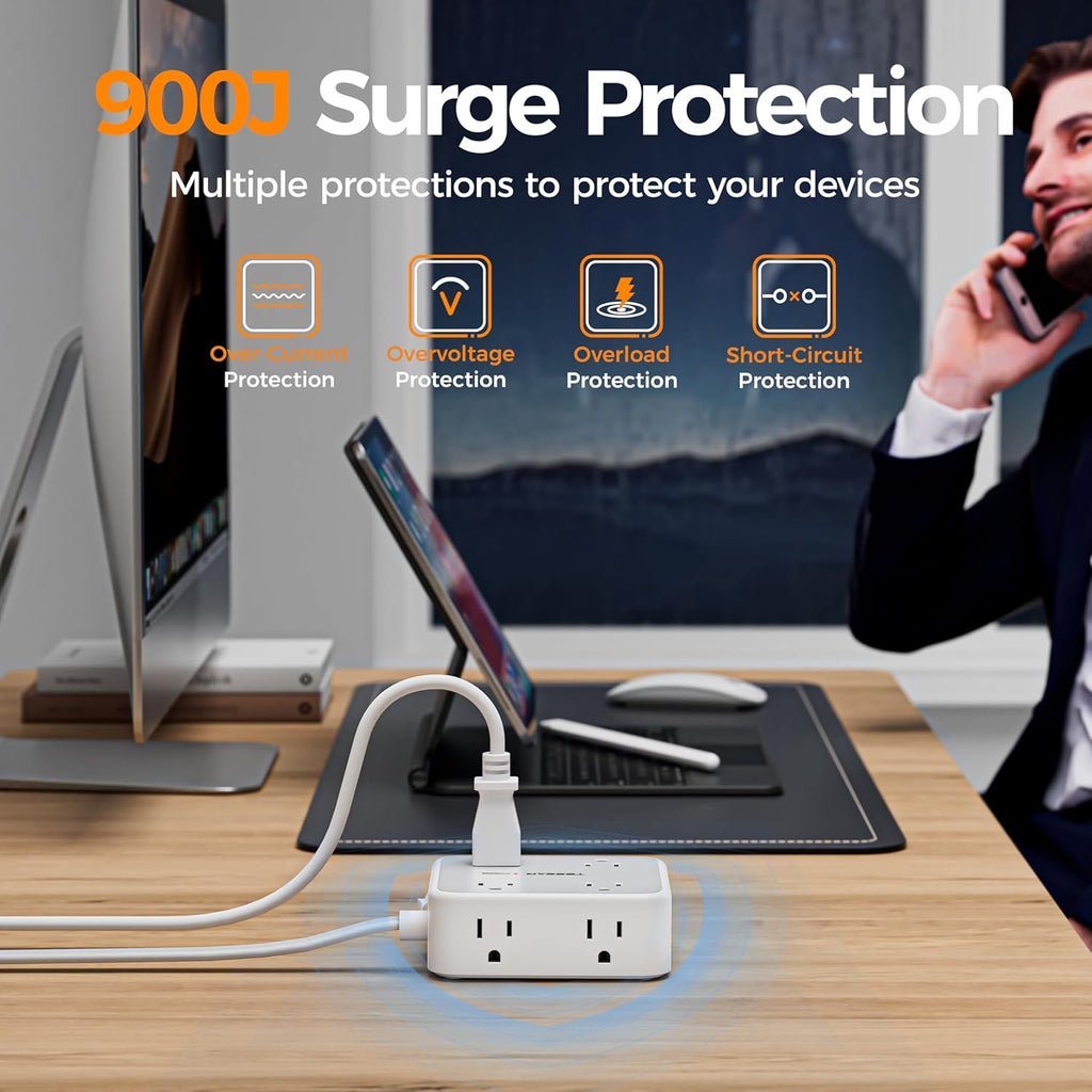 TESSAN Surge Protector Power Strip 8 Outlets 3 USB - Size reference