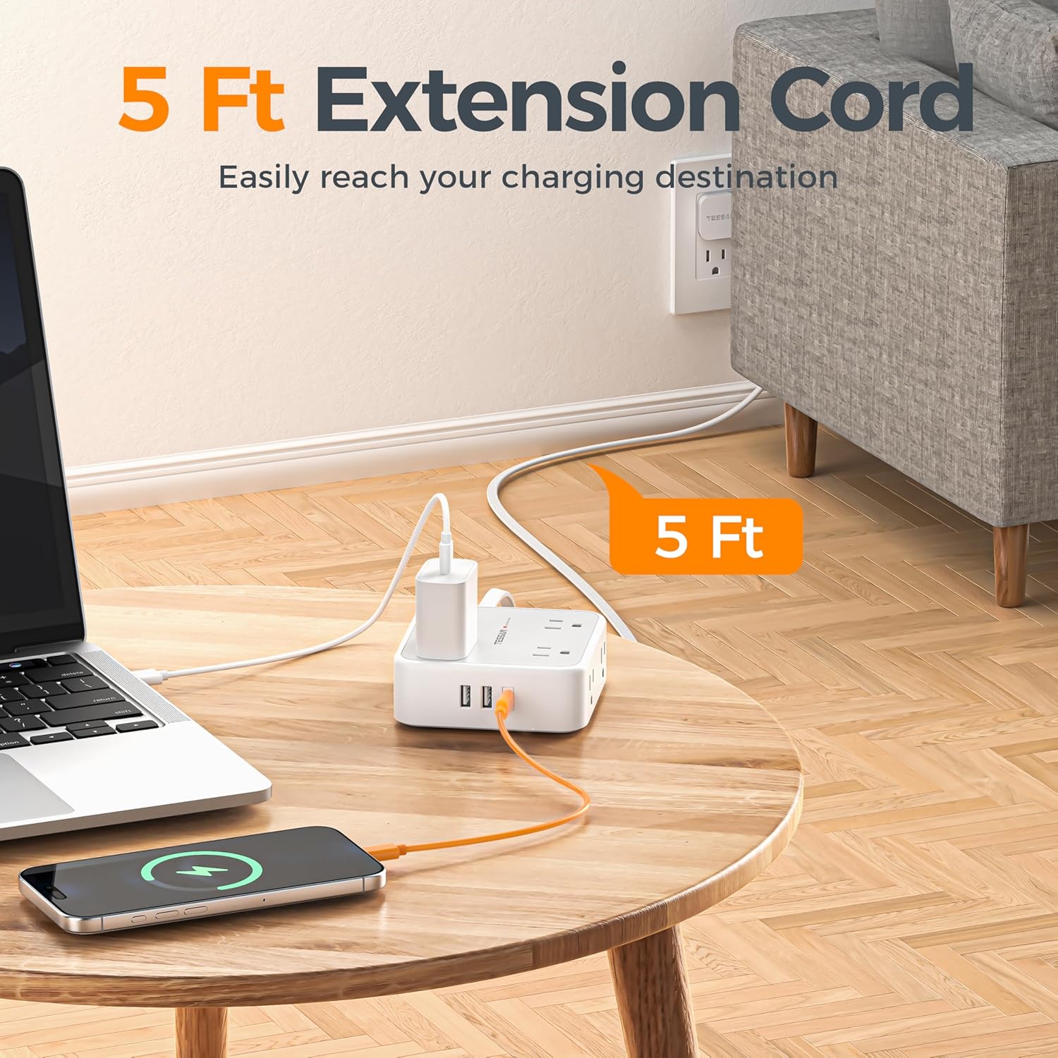 TESSAN Surge Protector Power Strip 8 Outlets 3 USB - In use