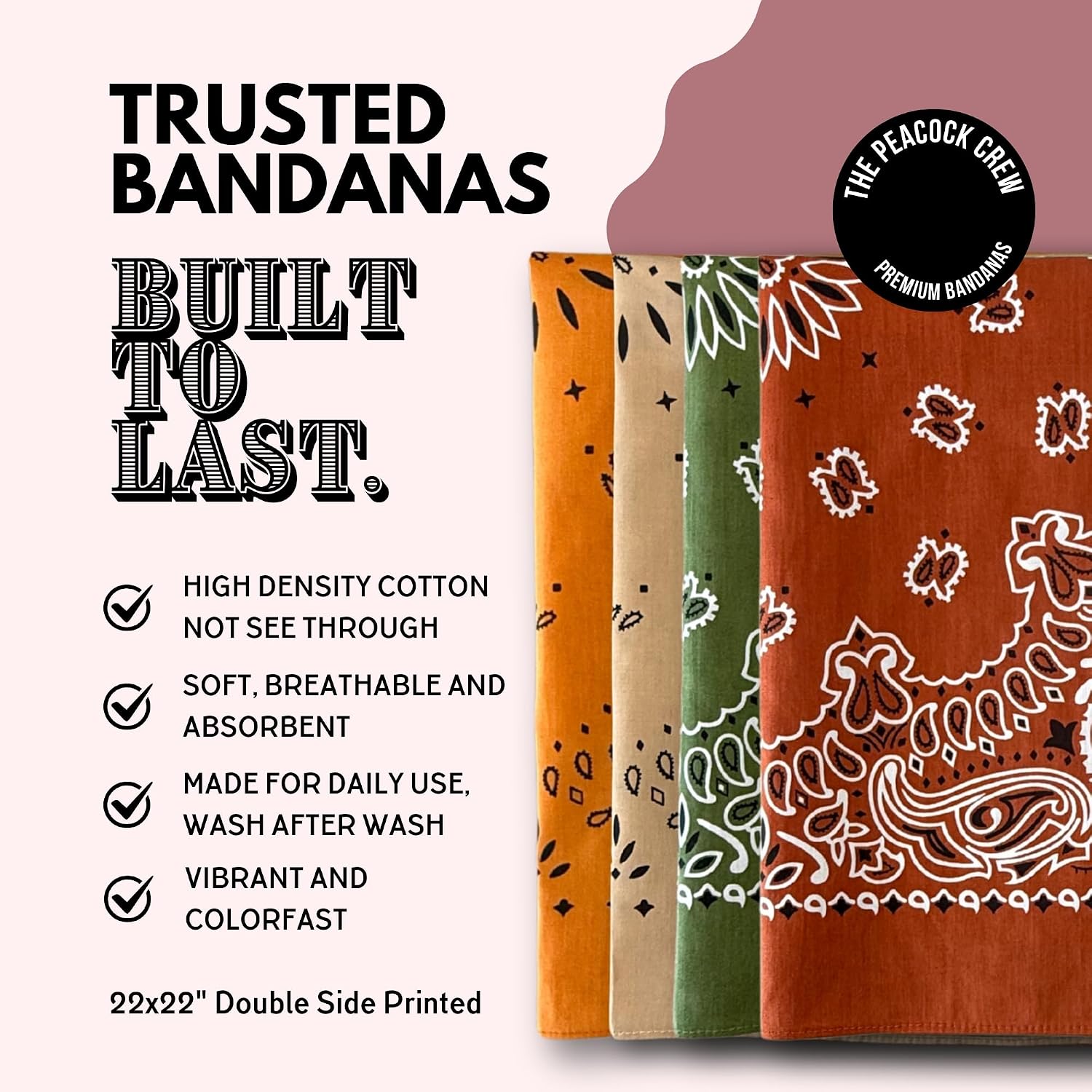 Soft Cotton Paisley Bandanas Pack, 22 x 22 Inches - Close-up