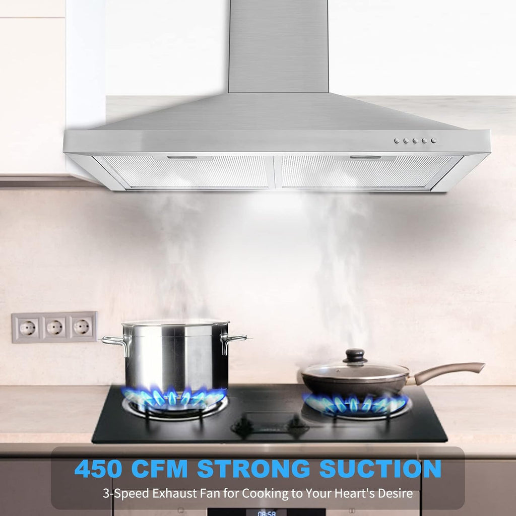 Tieasy 30 Inch Wall Mount Range Hood, 450 CFM - Detail view