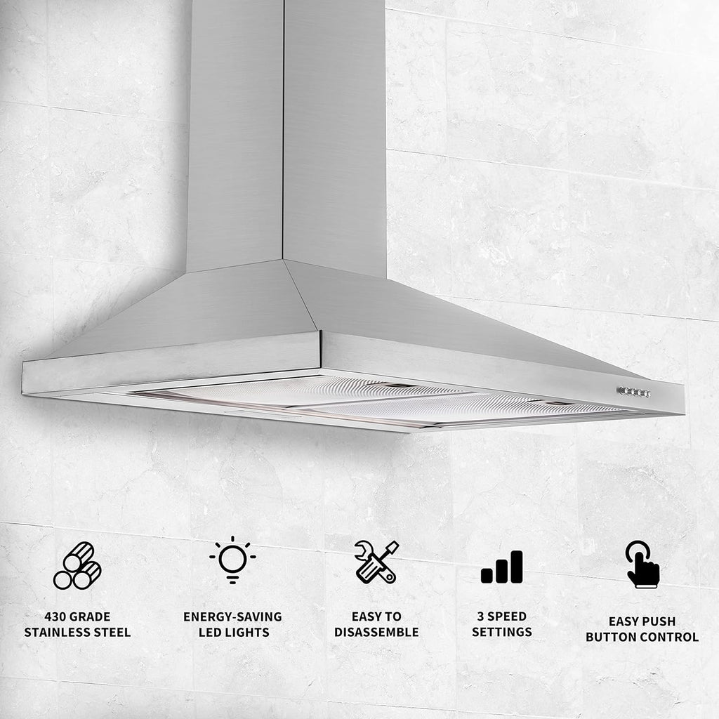 Tieasy 30 Inch Wall Mount Range Hood, 450 CFM - Alternate angle