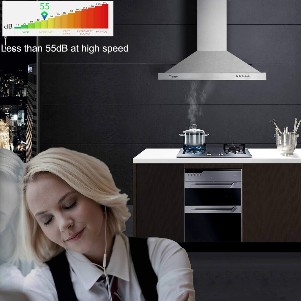 Tieasy 30 Inch Wall Mount Range Hood, 450 CFM - Close-up