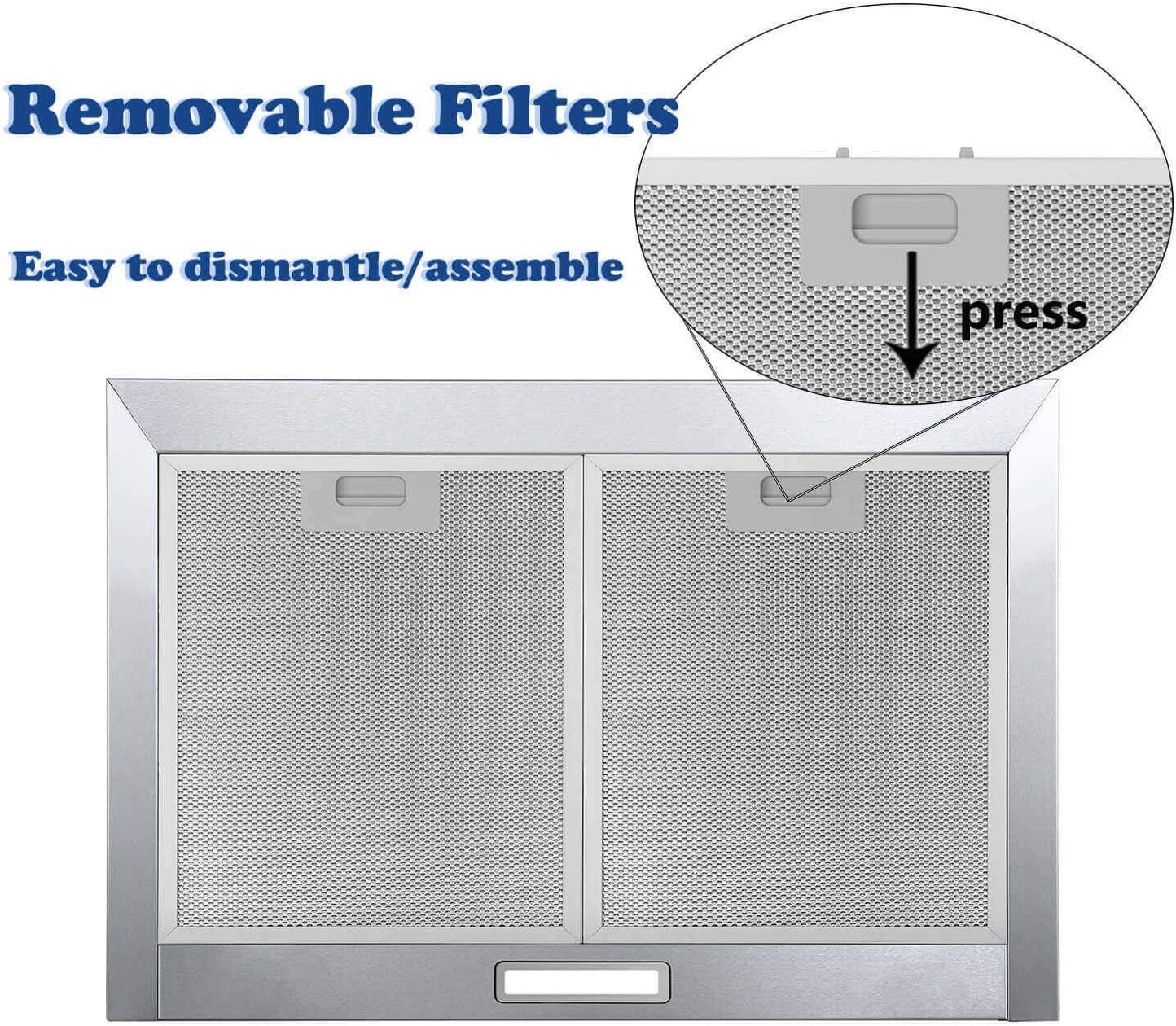 Tieasy 30 Inch Wall Mount Range Hood, 450 CFM - Feature highlight