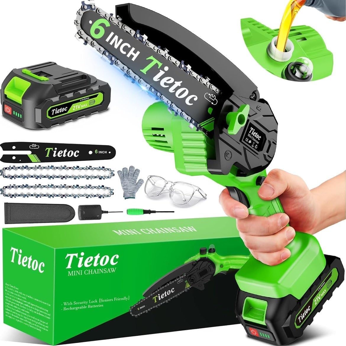 Tietoc 6 Inch Cordless Mini Electric Chainsaw