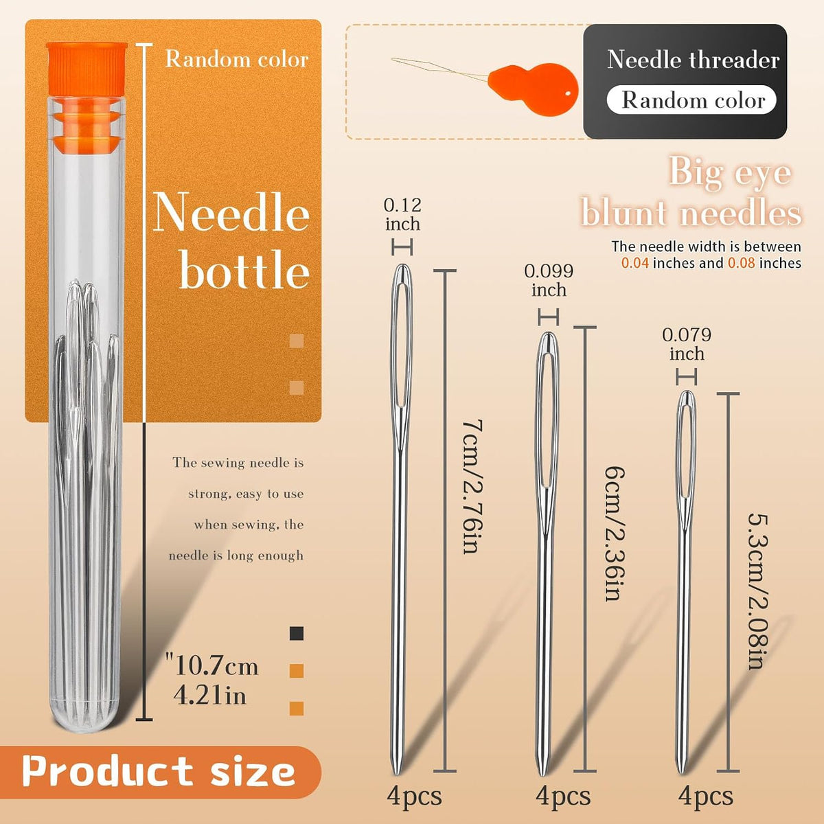 TLKKUE 12-Pc Large-Eye Yarn Needles, 3 Sizes - Detail view