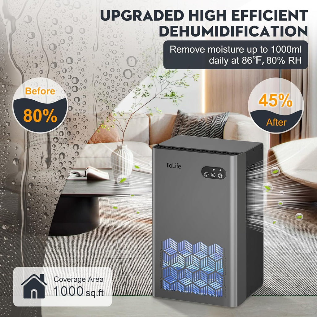 ToLife Dehumidifier, 1000 sq ft, 95oz Tank - Detail view