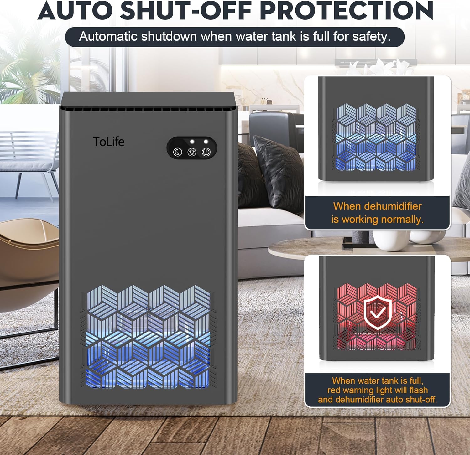 ToLife Dehumidifier, 1000 sq ft, 95oz Tank - In use
