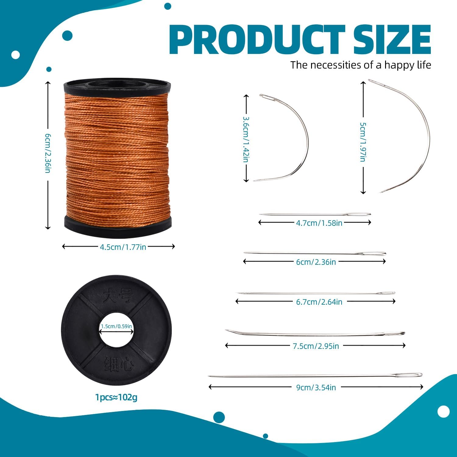 Topus Upholstery Repair Thread and Needle Kit - Size reference