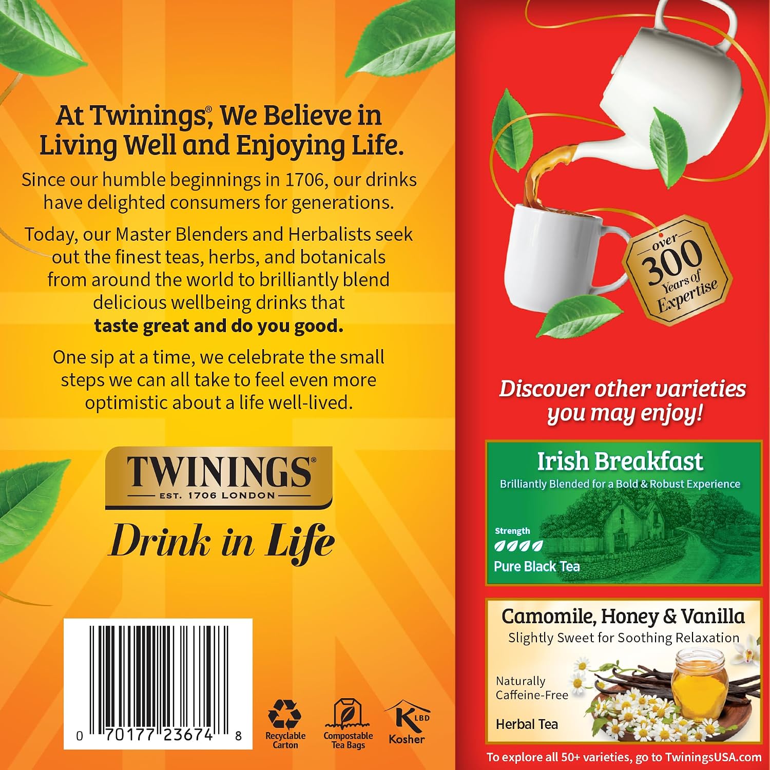 Twinings English Breakfast Tea, 100 Ct - Size reference