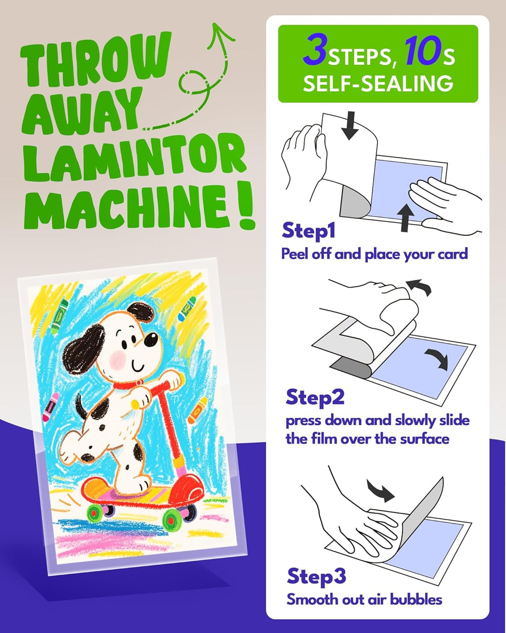 Uinkit Self-Adhesive Laminating Sheets, 10 Pack - Size reference