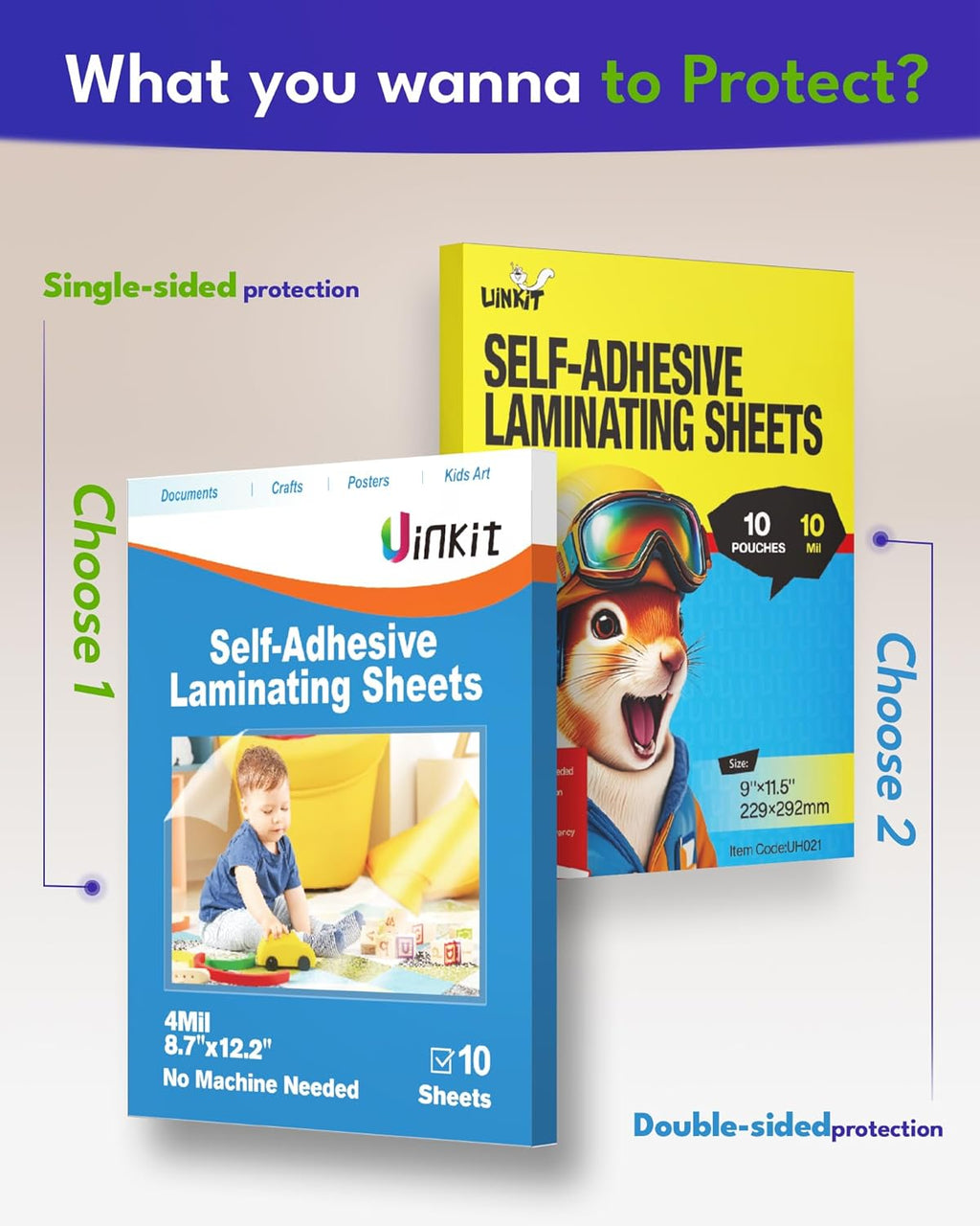 Uinkit Self-Adhesive Laminating Sheets, 10 Pack - Additional view