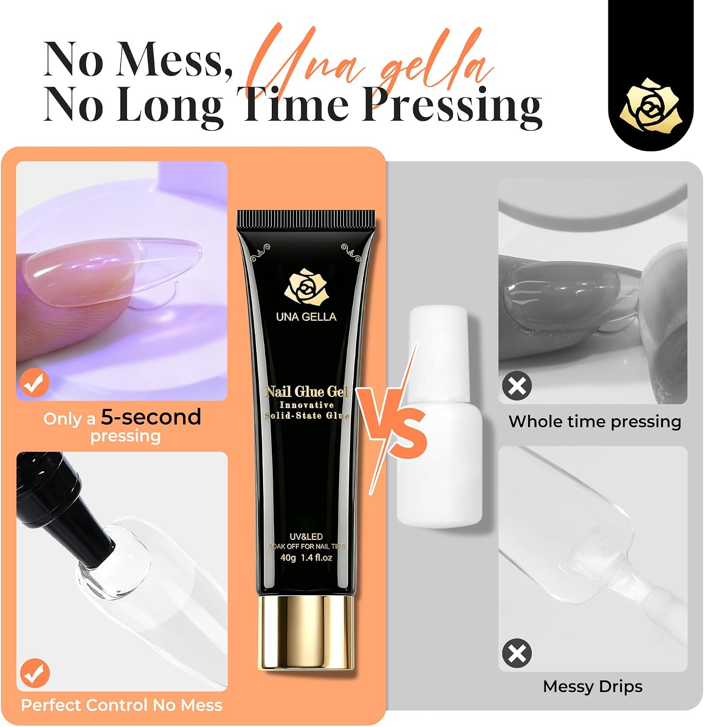 UNA GELLA Gel Nail Glue, 40g Soak Off Formula - Size reference