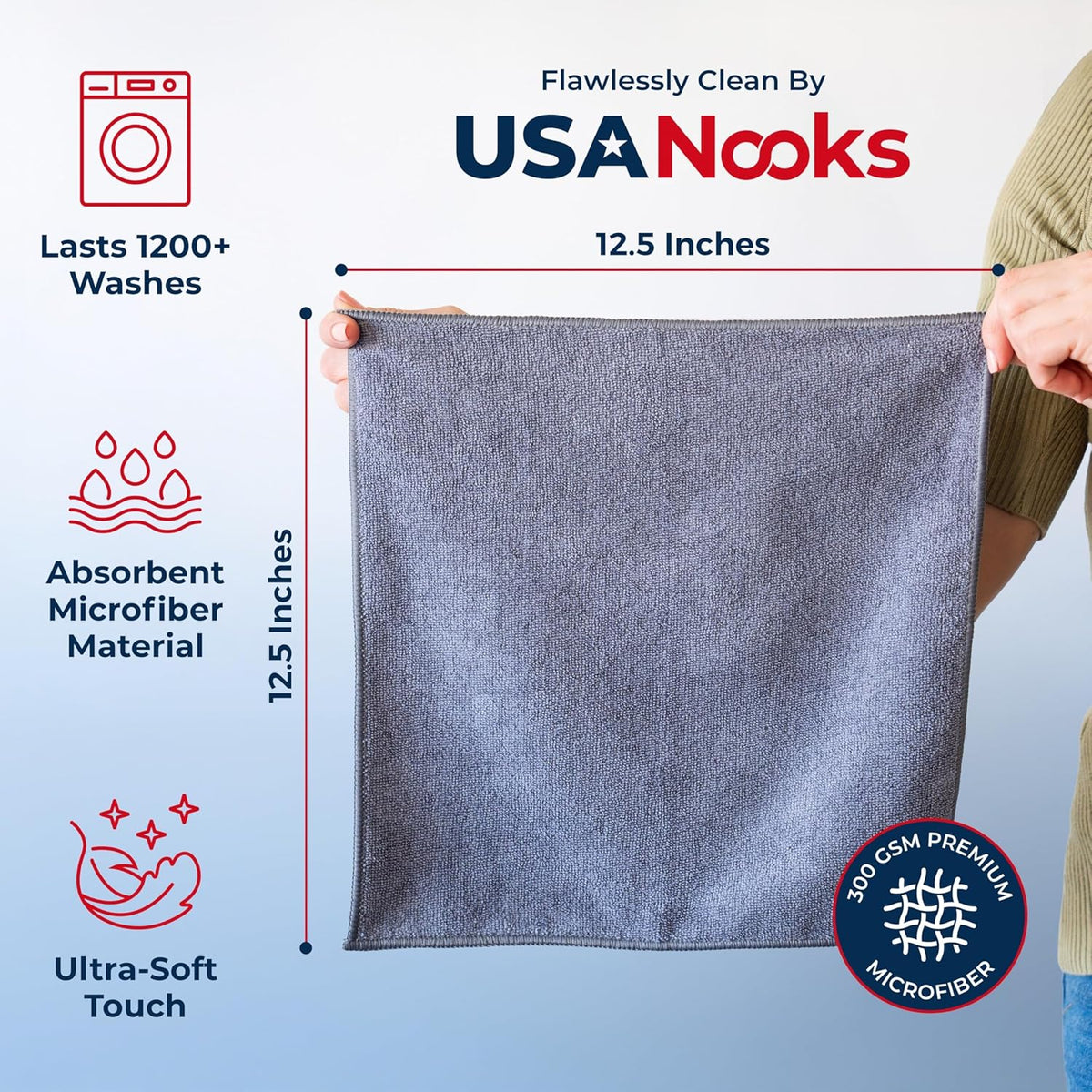 USANOOKS Microfiber Cleaning Cloth, 12 Pack - Detail view