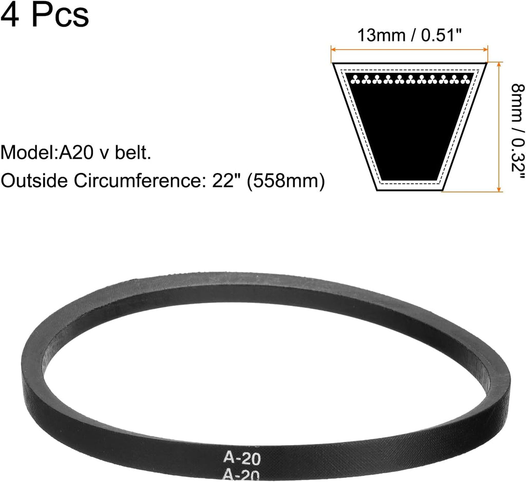 uxcell A20 V-Belt, 4 Pack, 20 Inch - Detail view