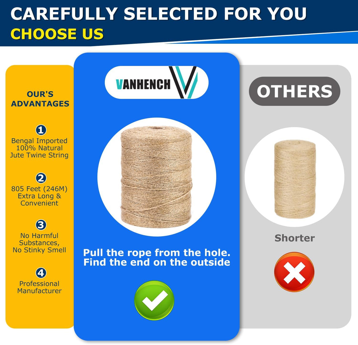 Vanhench Natural Jute Twine String, 805 FT Bulk - Detail view