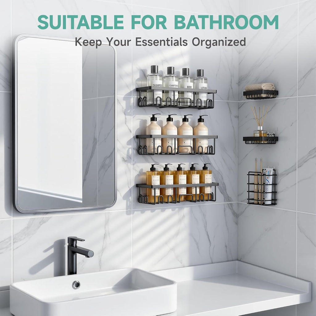 Veken Shower Caddy 6-Pack, Rustproof Shelves - Size reference