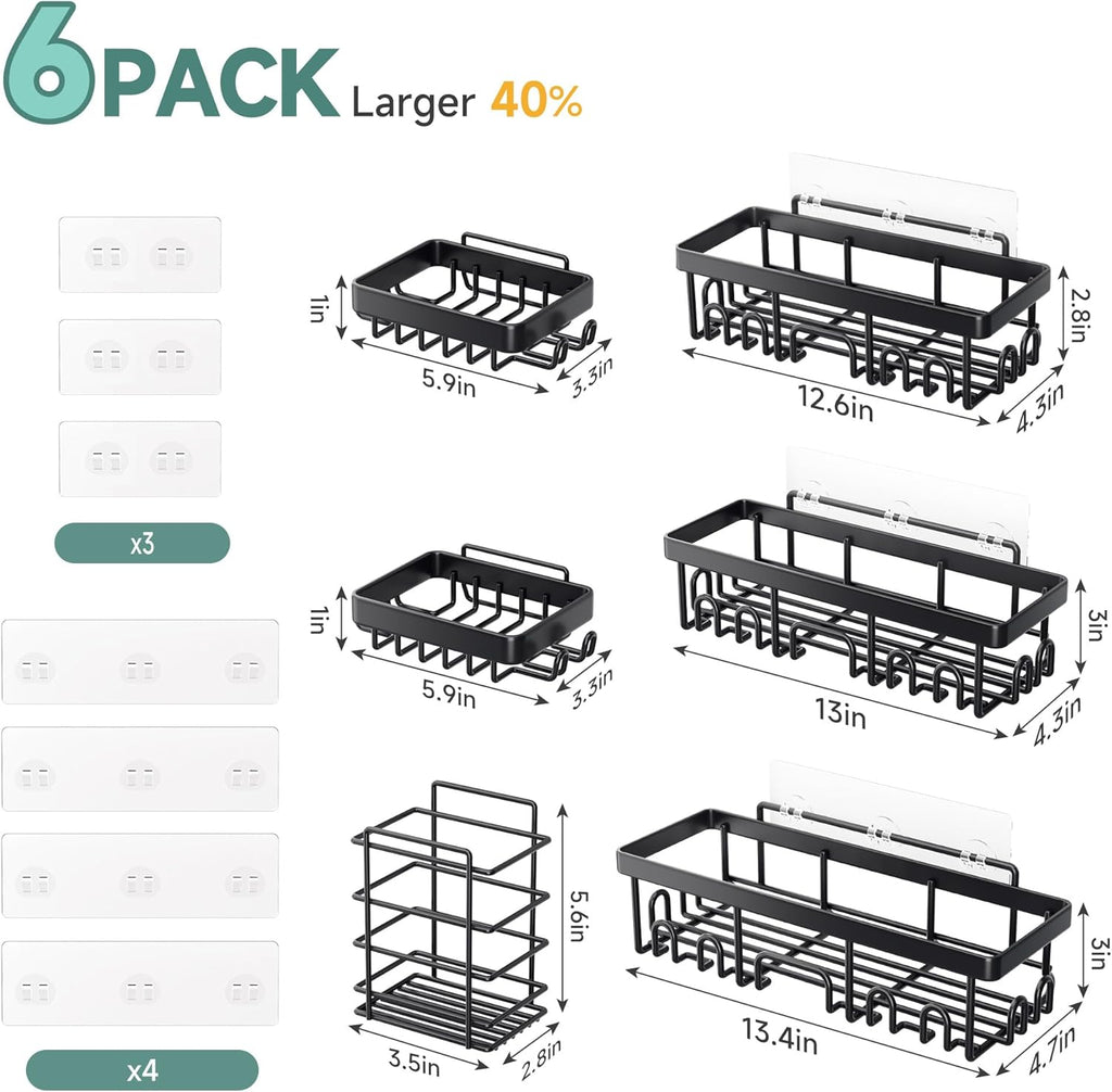 Veken Shower Caddy 6-Pack, Rustproof Shelves - Packaging