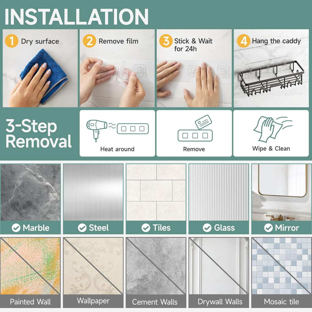 Veken Shower Caddy 6-Pack, Rustproof Shelves - Feature highlight