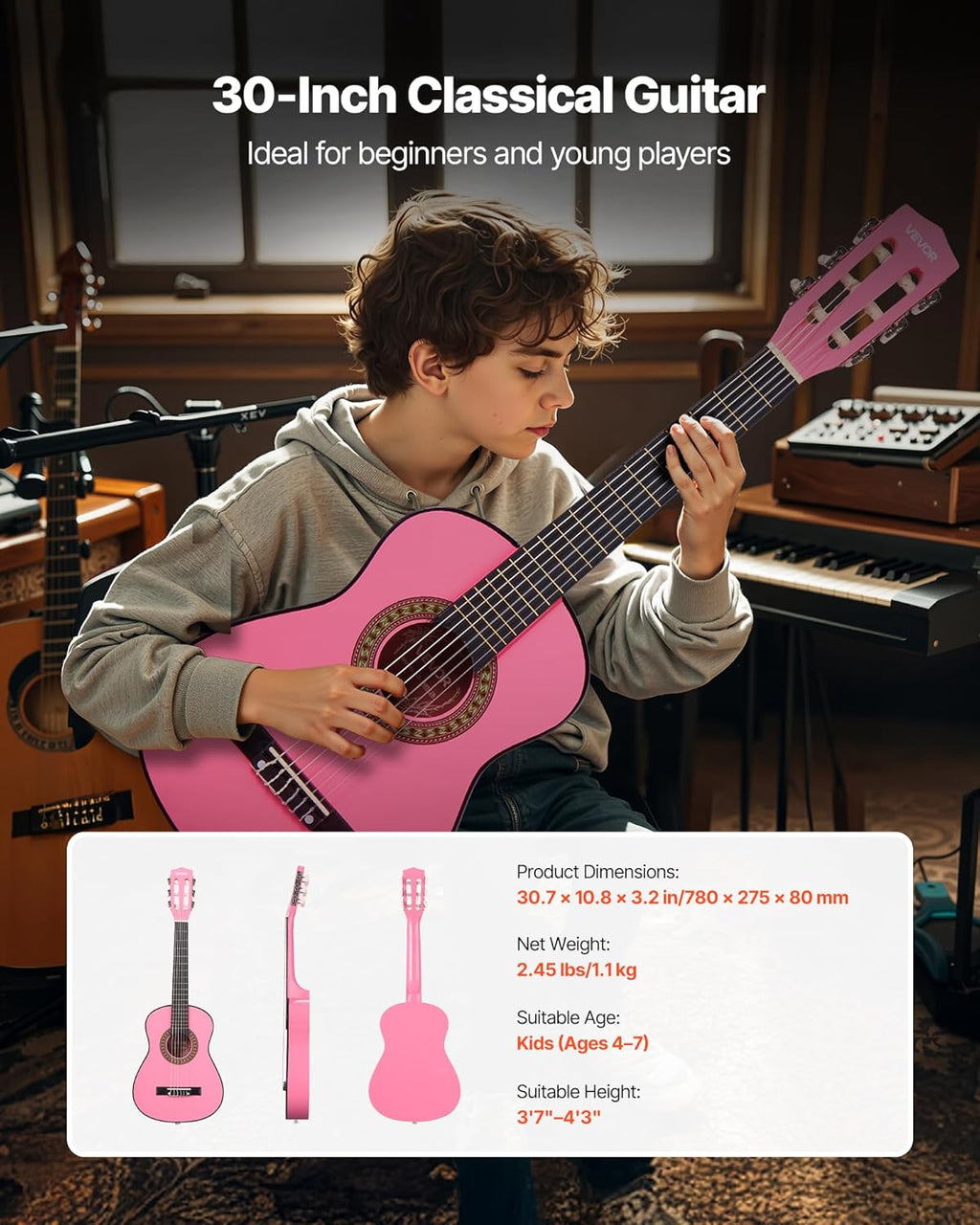 VEVOR Classical Guitar Starter Kit, Nylon - In use