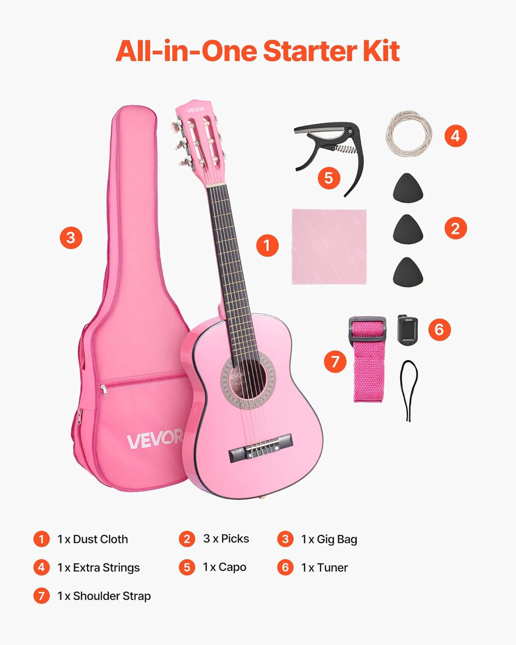 VEVOR Classical Guitar Starter Kit, Nylon - Packaging