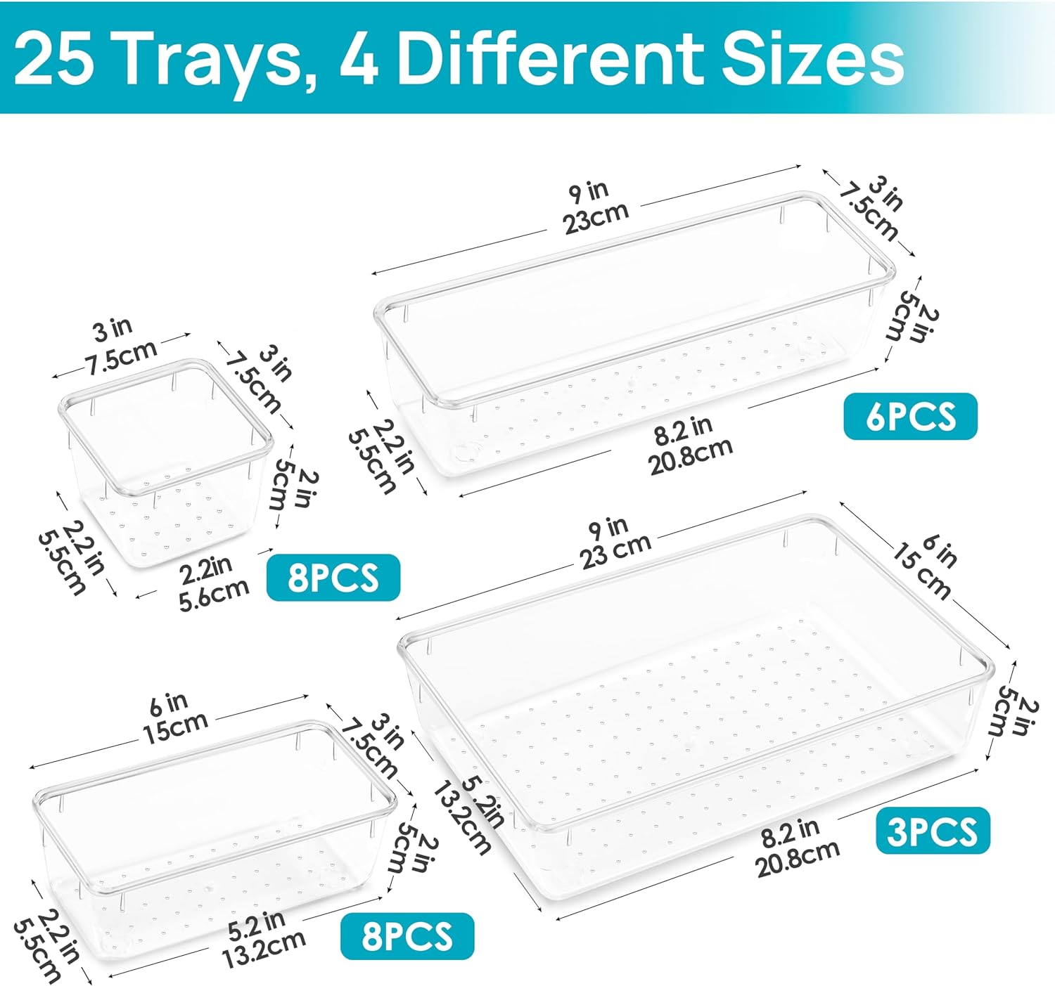 Vtopmart 25 Pc Clear Drawer Organizer Set - Alternate angle