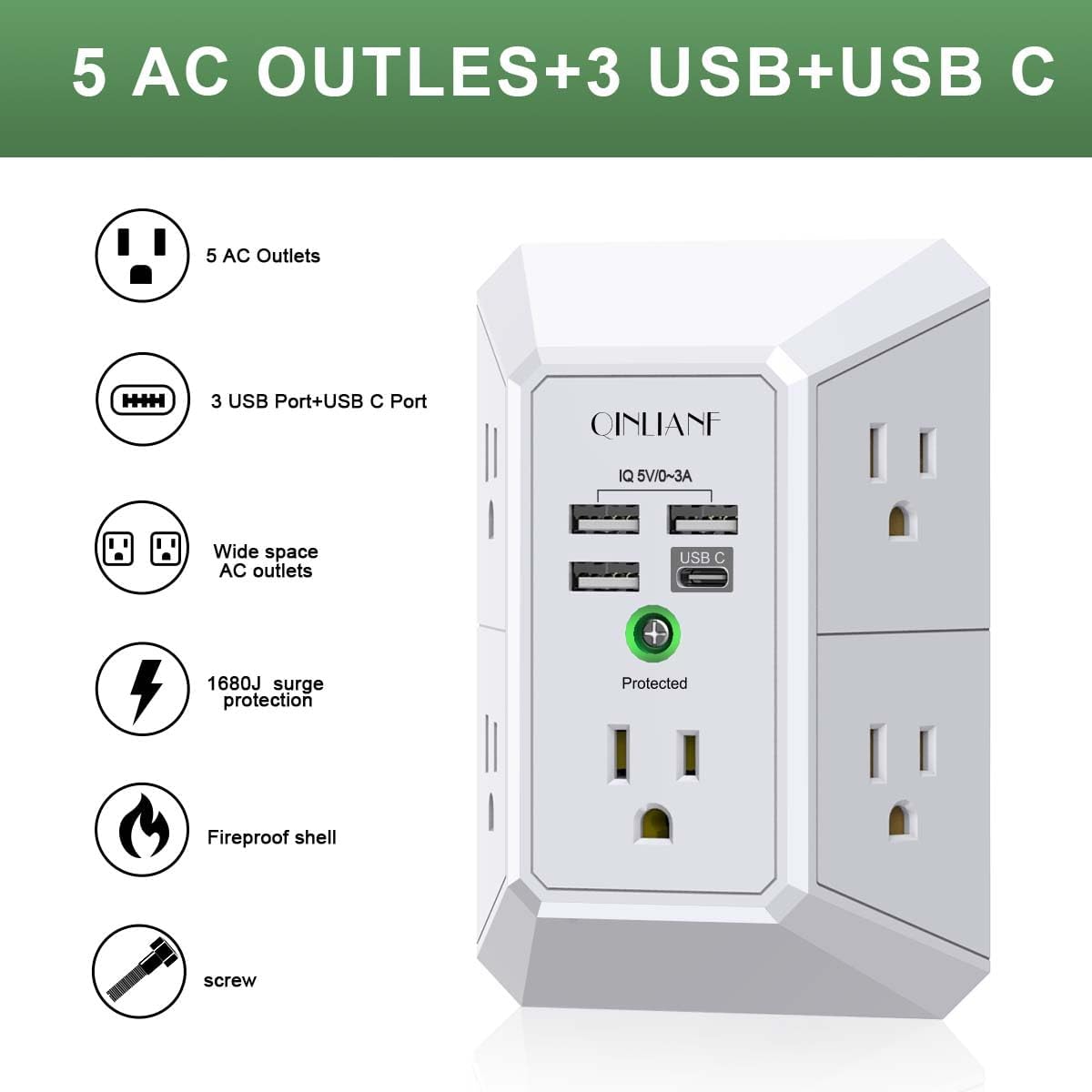 QINLIANF Wall Charger Surge Protector - Detail view
