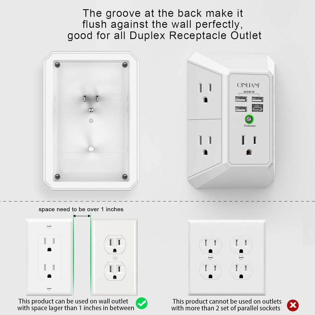 QINLIANF Wall Charger Surge Protector - Alternate angle