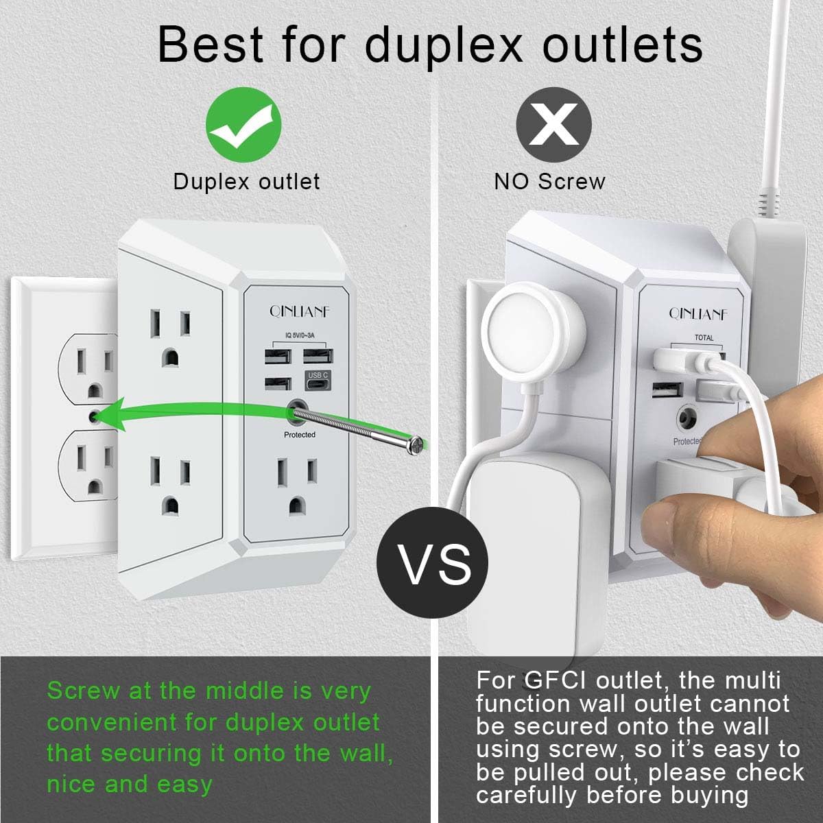 QINLIANF Wall Charger Surge Protector - Size reference