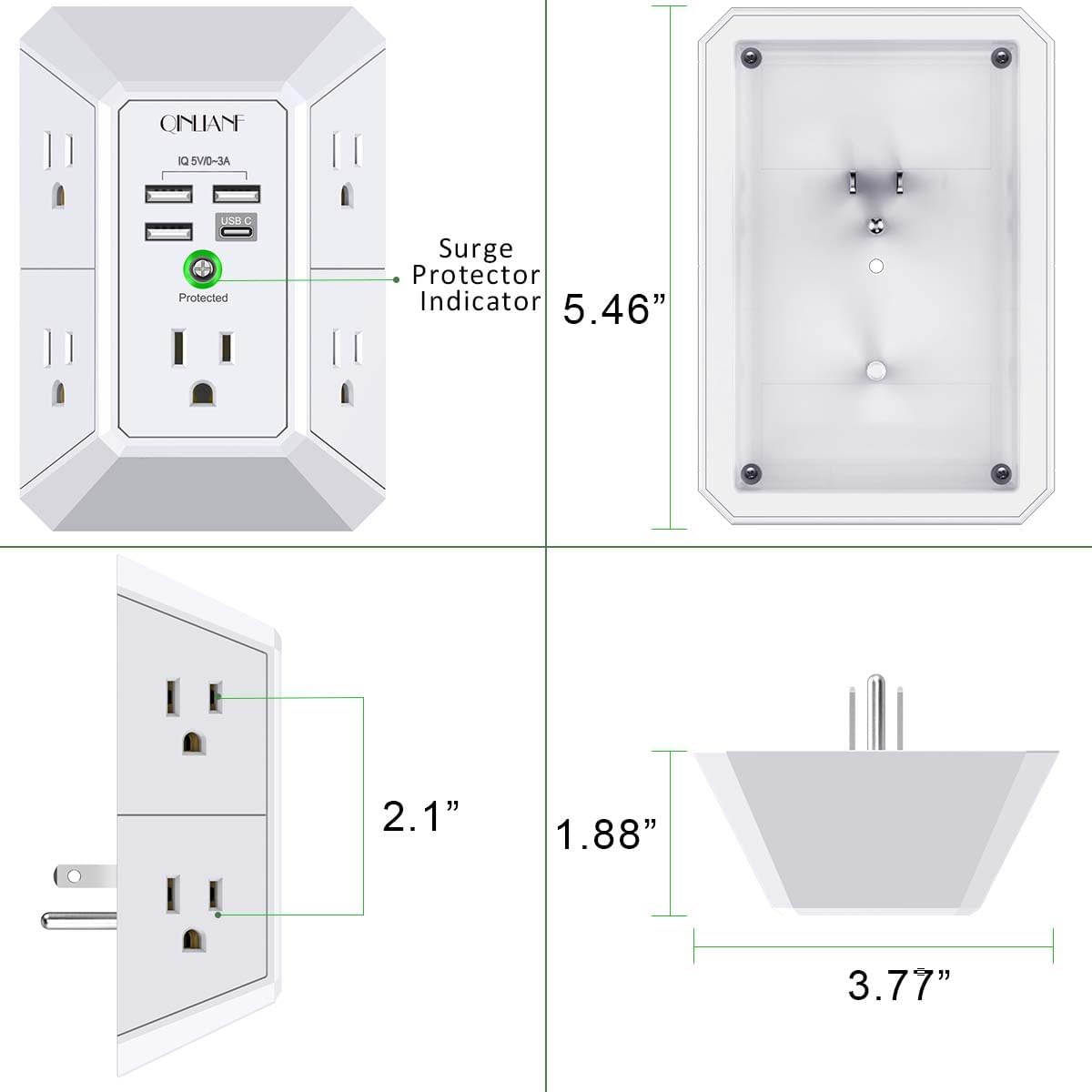 QINLIANF Wall Charger Surge Protector - Packaging