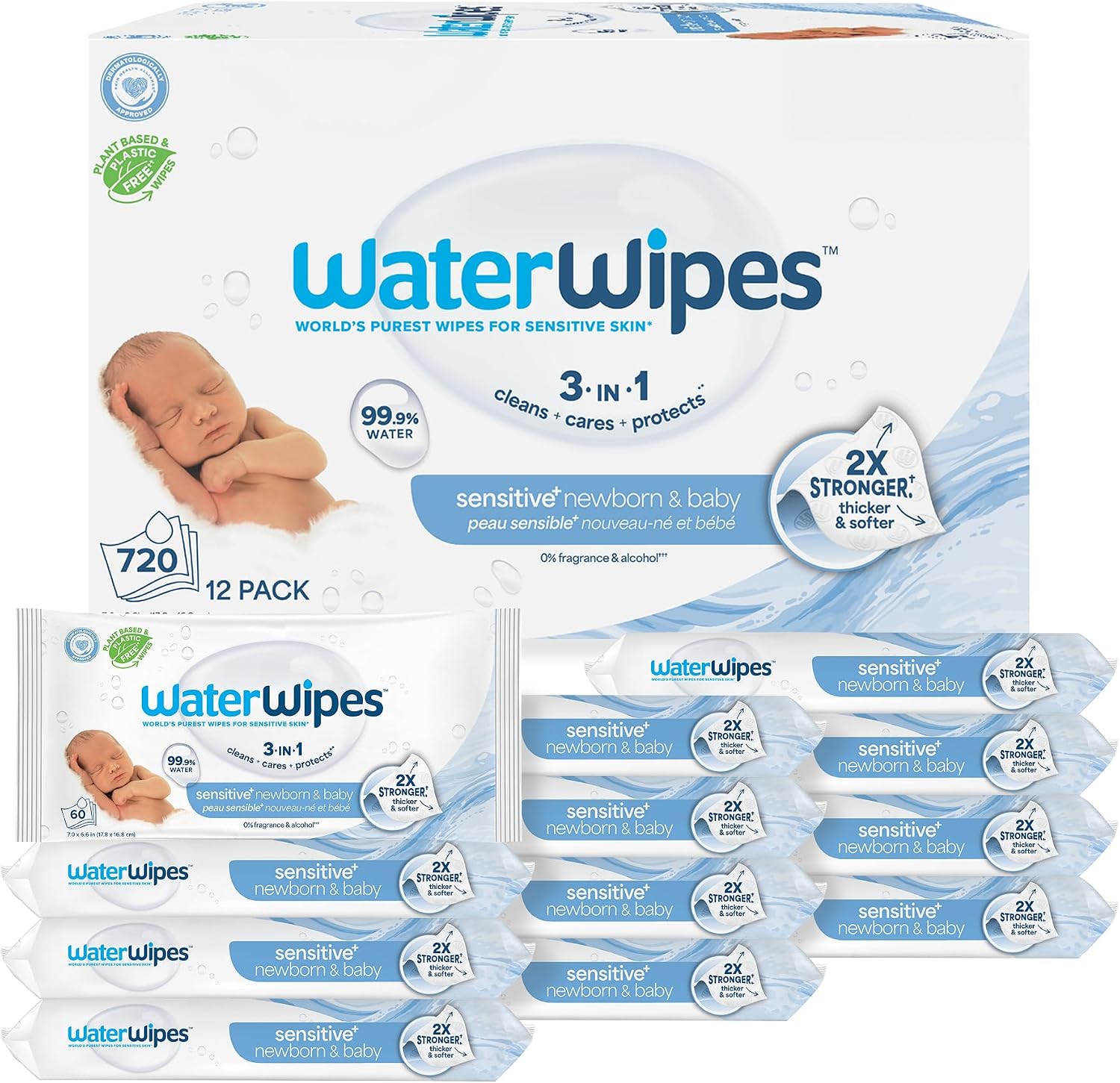 WaterWipes Sensitive+ Baby Wipes, 720 Ct