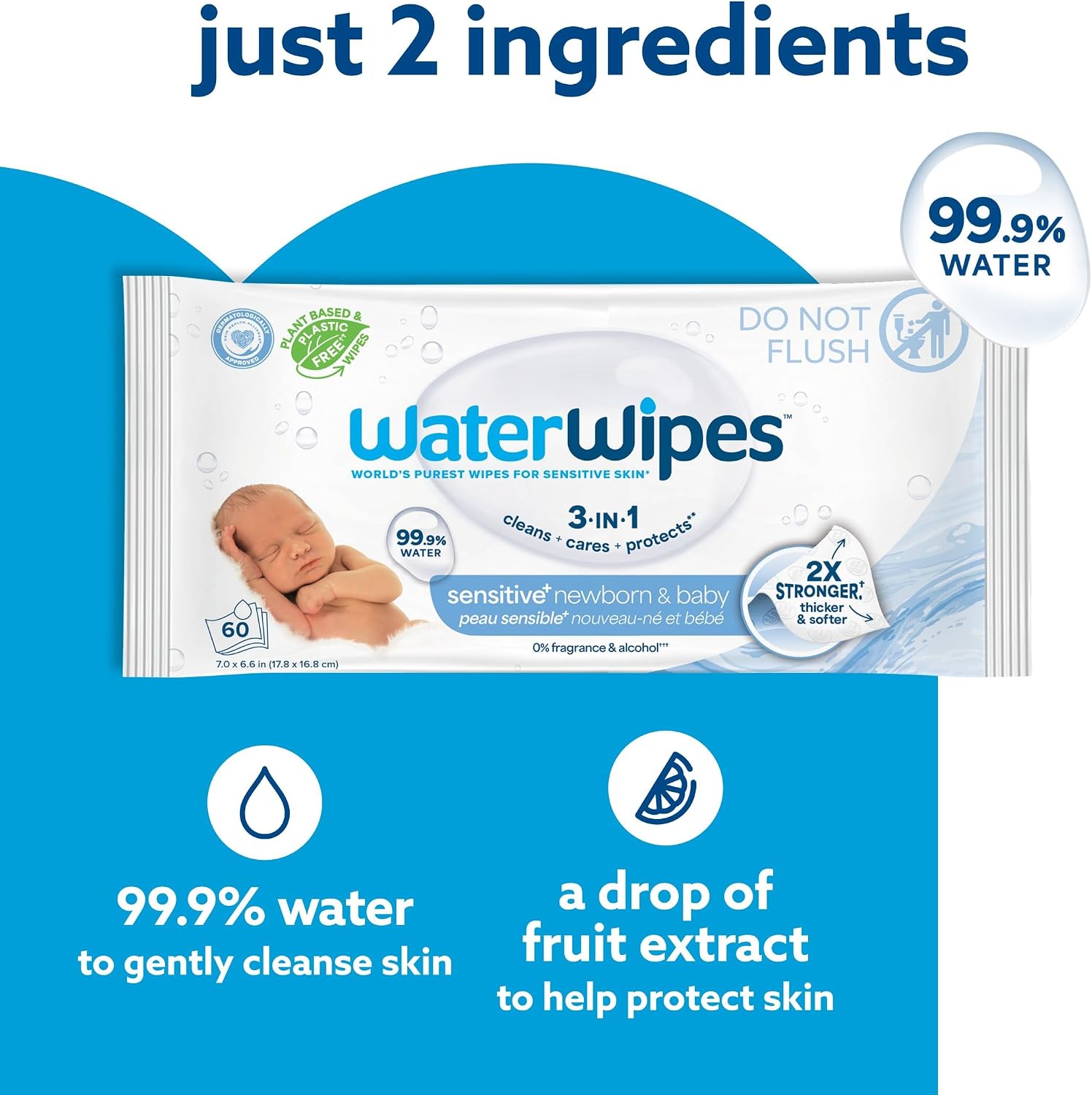 WaterWipes Sensitive+ Baby Wipes, 720 Ct - Size reference